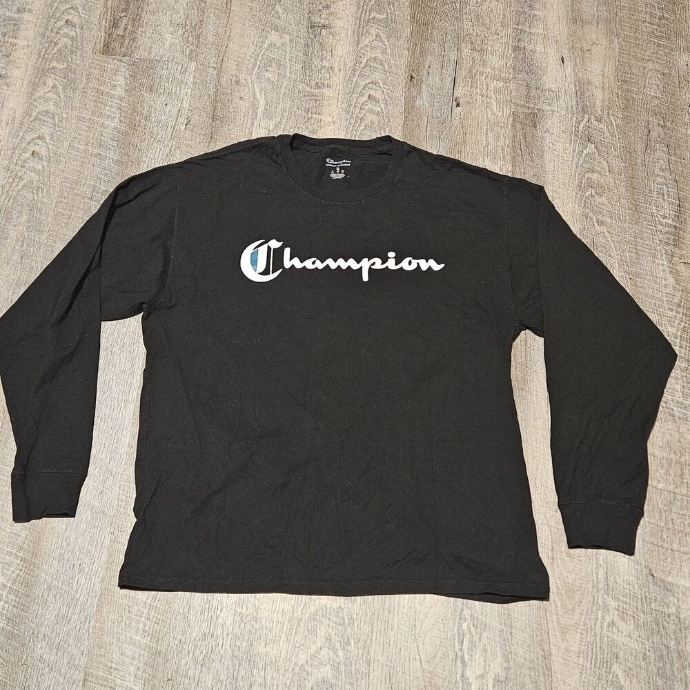 Champion Authentic Athletic Wear Black Long Sleeve Thick T-Shirt Size XL Logo - Picture 2 of 10